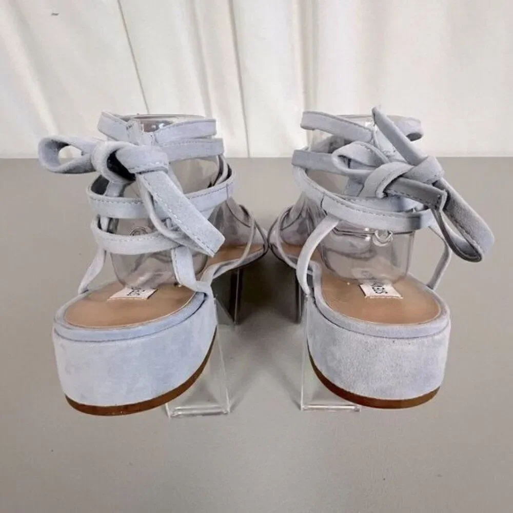 STEVE MADDEN WOMENS SUEDE/VELVET FLATS WITH TIE CALF STRAPS LIGHT BLUE SIZE 9.5